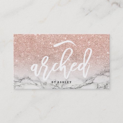 Brows logo typography rose gold glitter marble business card