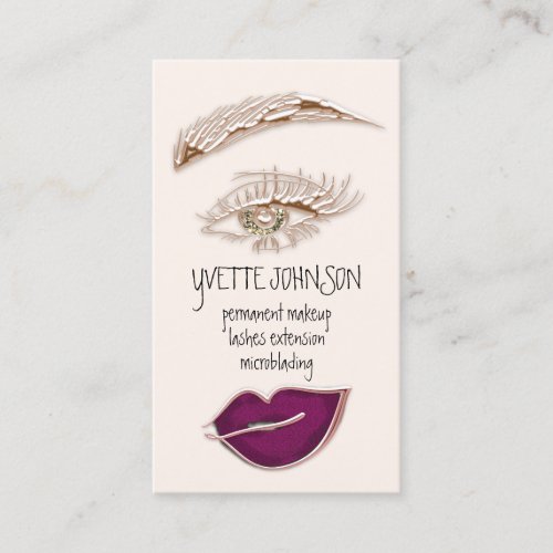 Brows Makeup Logo QRCode Berry Lip Gold Eyelash  Business Card