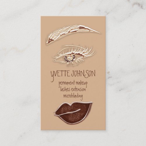 Brows Makeup Logo QRCode Logo Brown Gold Eyelash  Business Card