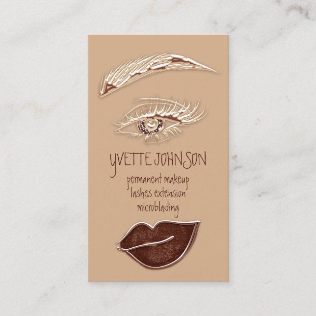 Brows Makeup Logo QRCode Logo Brown Gold Eyelash  Business Card (Front)