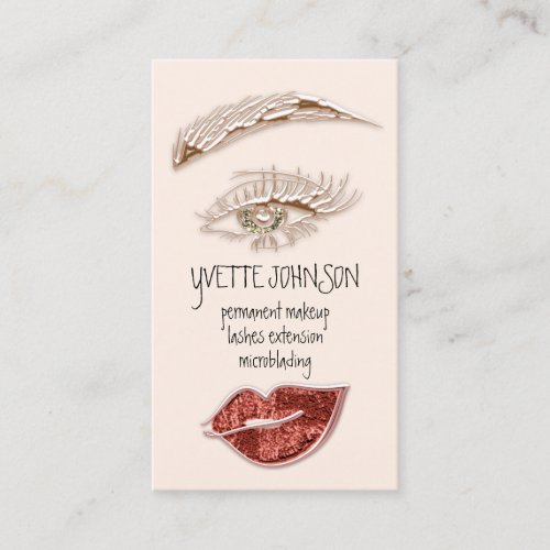 Brows Makeup Logo QRCode Powder Lip Gold Copper Business Card