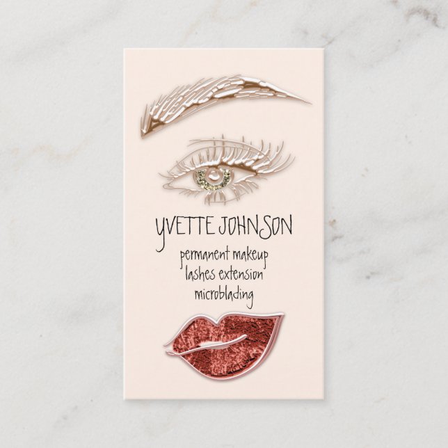 Brows Makeup Logo QRCode Powder Lip Gold Copper Business Card (Front)