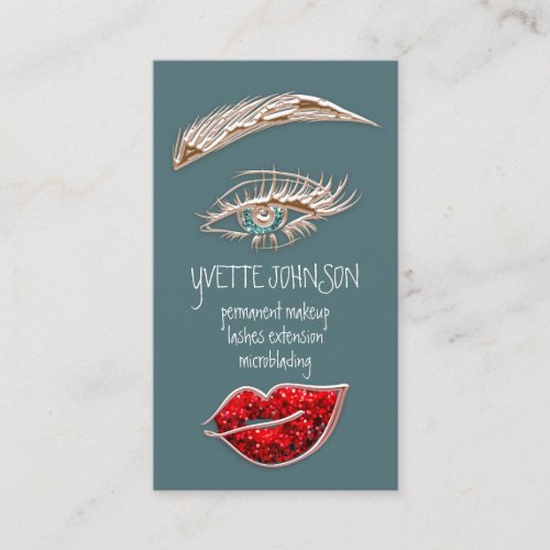 Brows Makeup Logo QRCode Red Lip Blue Eyelash Business Card