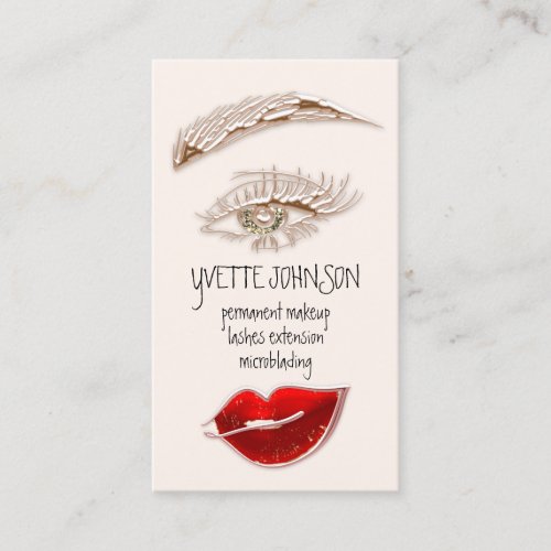 Brows Makeup Logo QRCode Red Lip Gold Eyelash Business Card