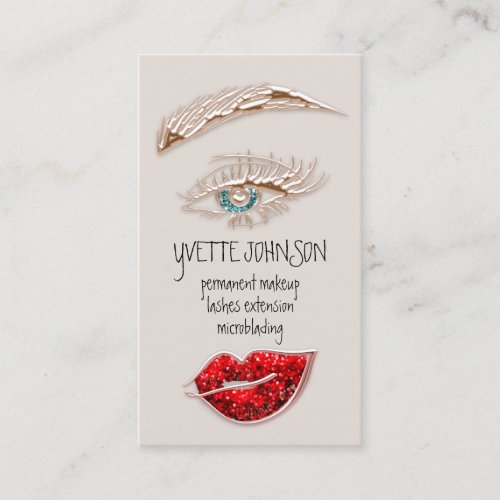 Brows Makeup Logo QRCode Red Lip Skin Eyelashes  Business Card