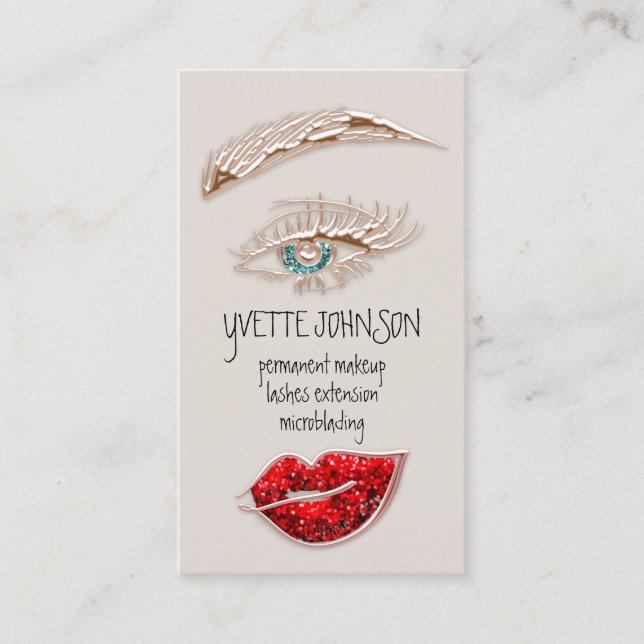 Brows Makeup Logo QRCode Red Lip Skin Eyelashes  Business Card (Front)