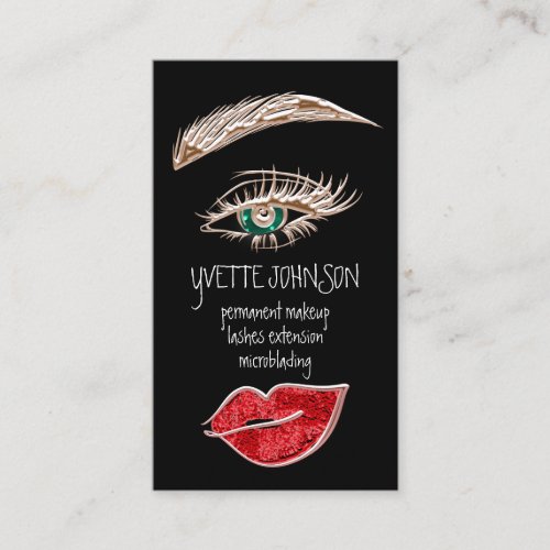 Brows Makeup Logo QRCode Red Rose Lip Black  Business Card