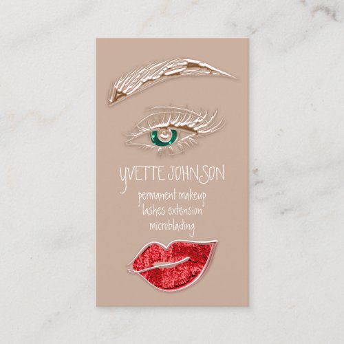 Brows Makeup Logo QRCode Red Rose Lip Skinny Business Card