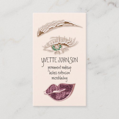 Brows Makeup Logo QRCode Rose Berry Lip Green Eye Business Card