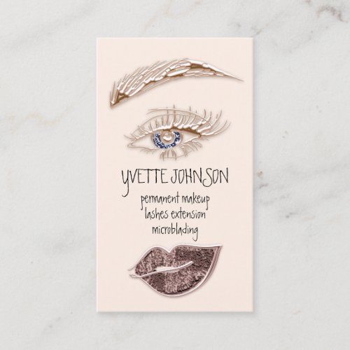 Brows Makeup Logo QRCode Rose Blue Eye Lips  Business Card