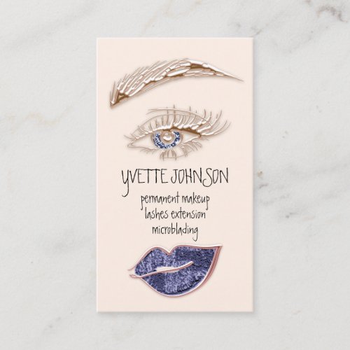 Brows Makeup Logo QRCode Rose Blue Navy Lip  Business Card