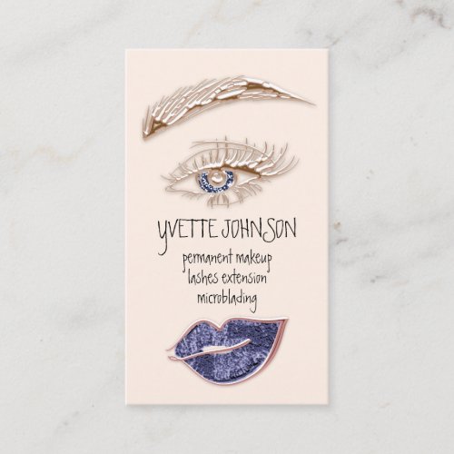 Brows Makeup Logo QRCode Rose Blue Navy Lips Business Card