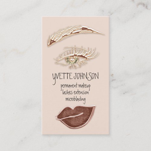 Brows Makeup Logo QRCode Rose Brown Gold Eyelash  Business Card