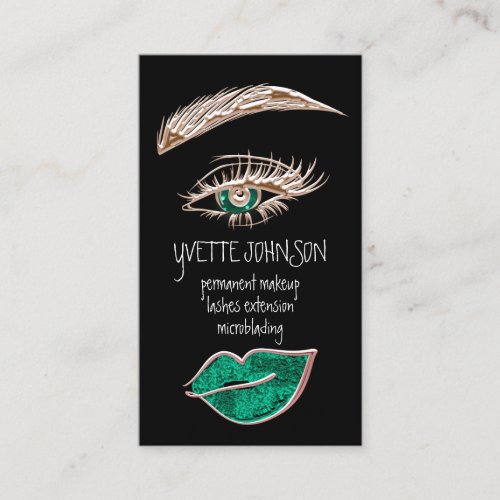 Brows Makeup Logo QRCode Rose Emerald Lip Black Business Card