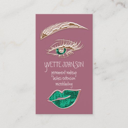 Brows Makeup Logo QRCode Rose Emerald Lip Pink Business Card