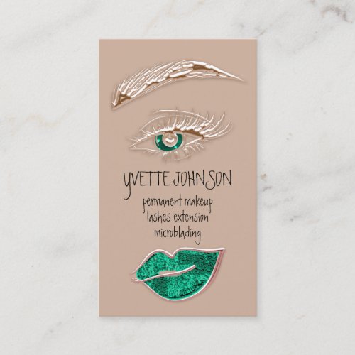 Brows Makeup Logo QRCode Rose Emerald Lip Skin Business Card