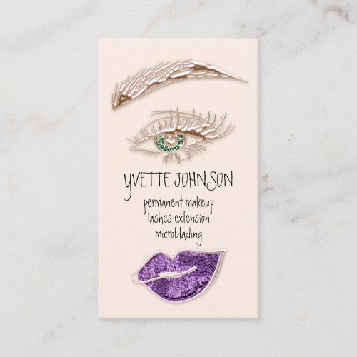 Brows Makeup Logo QRCode Rose Green Eyes Purple  Business Card