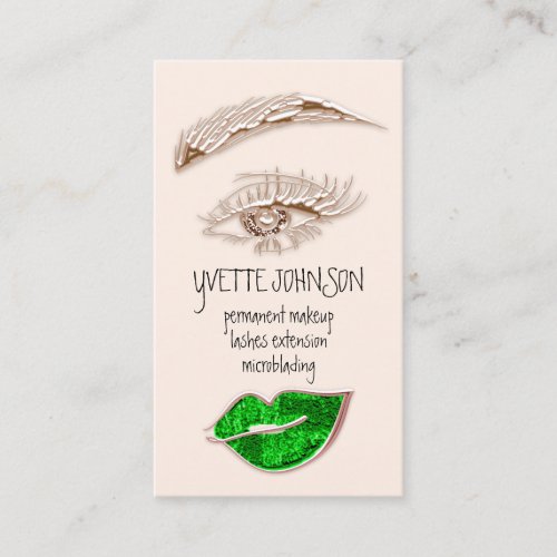 Brows Makeup Logo QRCode Rose Green Lip Glitter Business Card