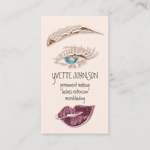 Brows Makeup Logo QRCode Rose Lip Gold Blue Business Card