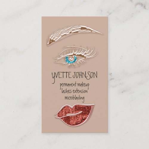 Brows Makeup Logo QRCode Rose Lip Gold Brown Business Card