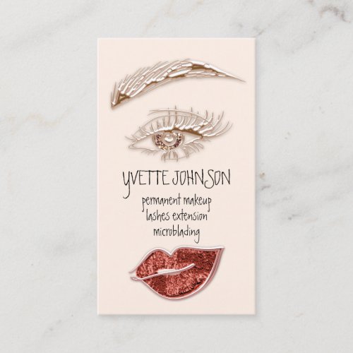 Brows Makeup Logo QRCode Rose Lip Gold Copper  Business Card