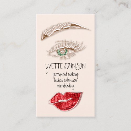 Brows Makeup Logo QRCode Rose Pink Lip Green Eye Business Card