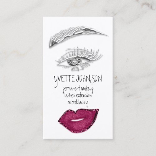Brows Makeup QRCode Logo Pink Lips Silver Eyelash Business Card