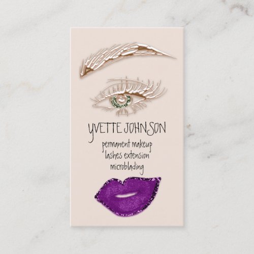 Brows Makeup QRCode Logo Purple Lip Skinny Eyelash Business Card