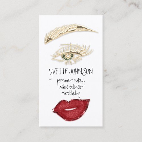 Brows Makeup QRCode Logo Red Lips Gold Eyelash Business Card