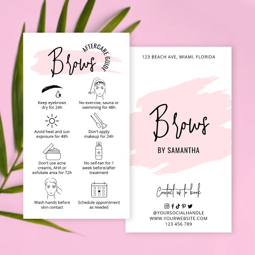 Brows Microblading Aftercare Pink Watercolor PMU Business Card