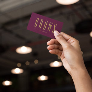 Brows Microblading Simple Burgundy And Gold Business Card