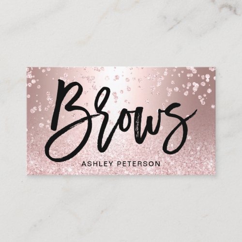 Brows rose gold glitter metallic sparkle confetti business card