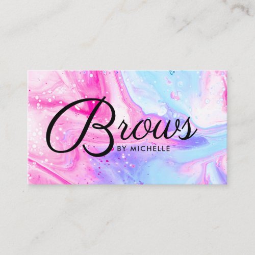 Brows salon pink blue girly abstract watercolor business card