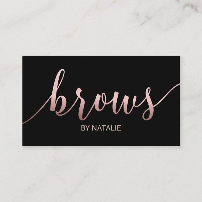 Brows Salon Rose Gold Typography Black Loyalty Card (Front)