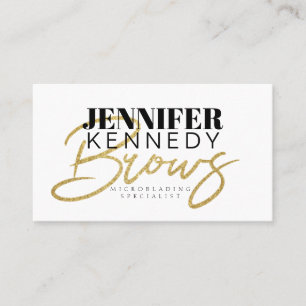 Brows Specialist Gold Glitter Typography Modern Business Card