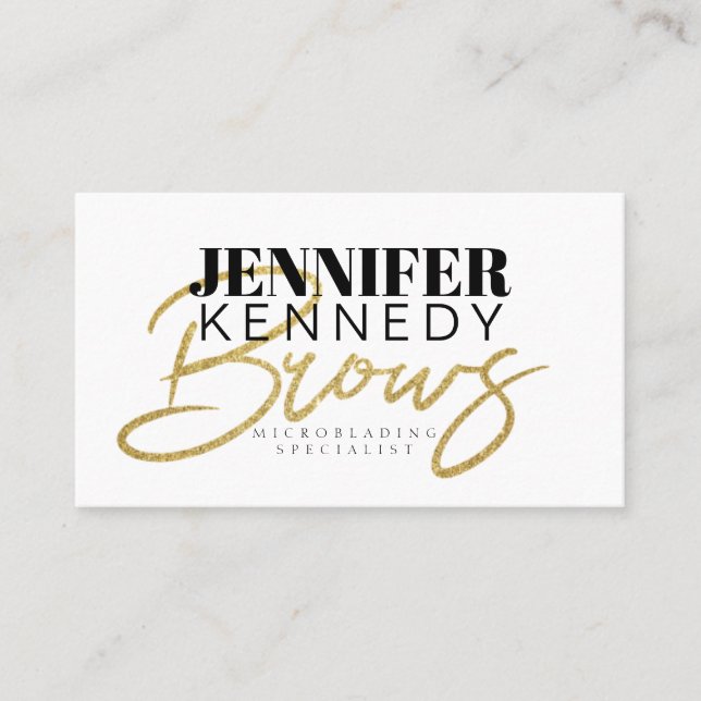 Brows Specialist Gold Glitter Typography Modern Business Card (Front)