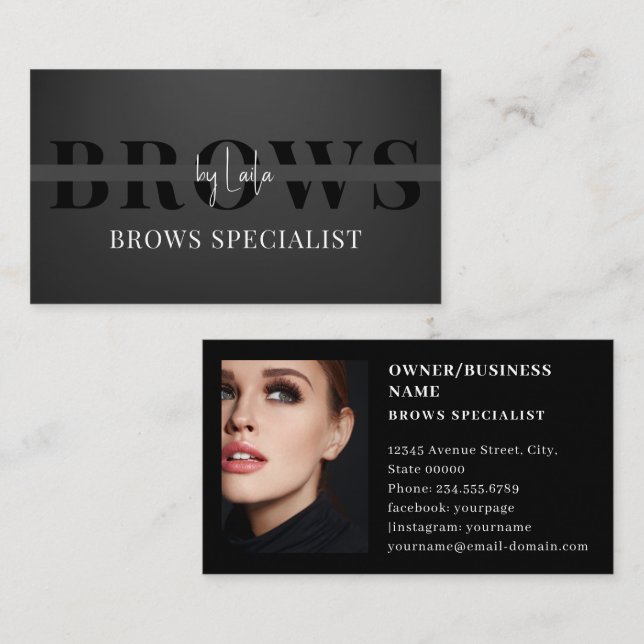 Brows Typography Eyebrow Salon Photo Luxury Business Card (Front/Back)