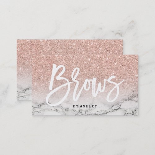 Brows typography rose gold glitter marble business card