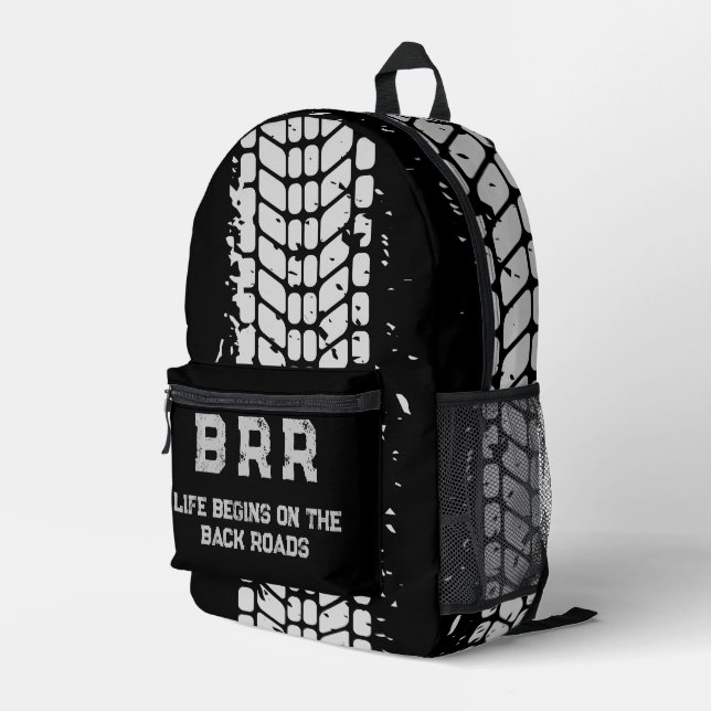 BRR Logo Gray Lettering "Life Begins on the ..." Printed Backpack (Back Corner Right)