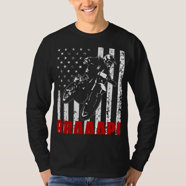 Brraaap Dirt Bike American Flag Motocross Biker 4t T-Shirt (Front)