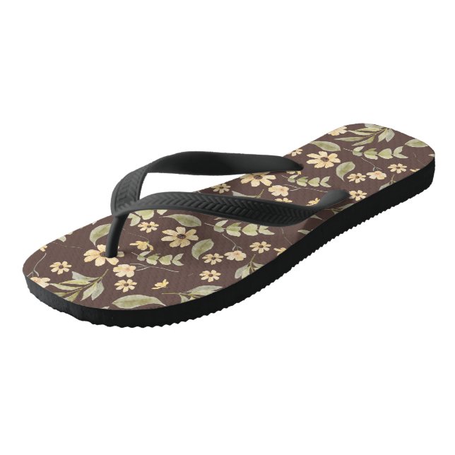 Brrown Whimsy Retro Floral  Flip Flops (Angled)