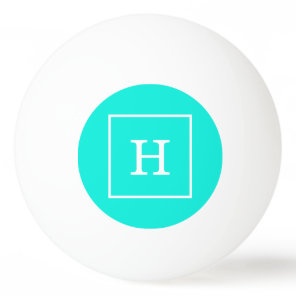 Brt Aqua Turquoise White Framed Initial Monogram Ping Pong Ball