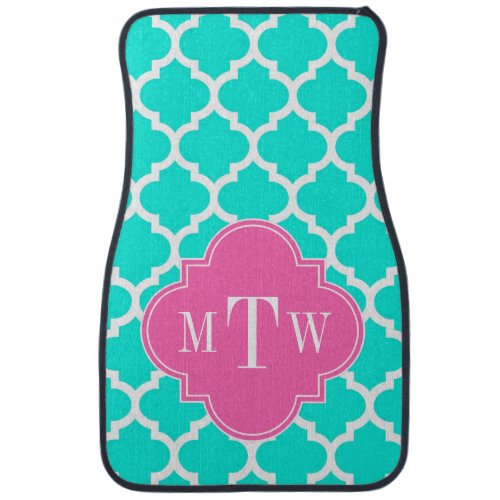 Brt Aqua Wht Moroccan 5 HotPink2 Initial Monogram Car Mat