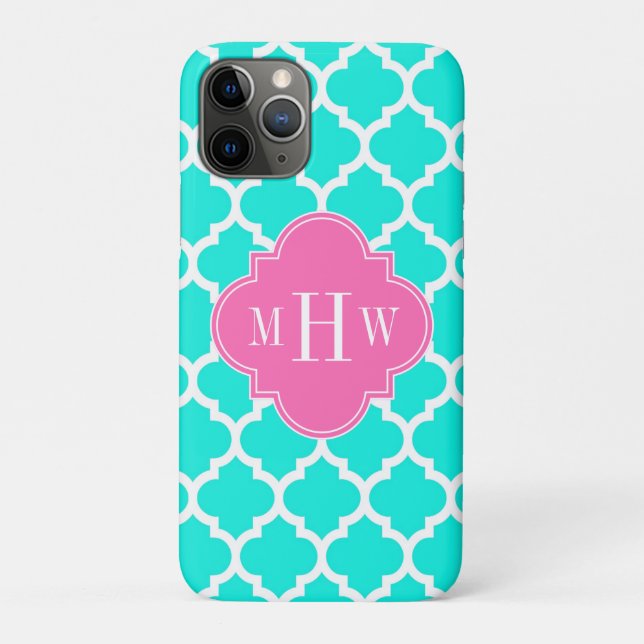 Brt Aqua Wht Moroccan #5 HotPink2 Initial Monogram Case-Mate iPhone Case (Back)