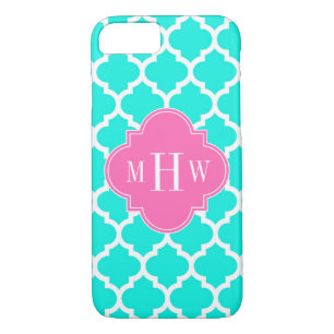 Brt Aqua Wht Moroccan #5 HotPink2 Initial Monogram iPhone 8/7 Case