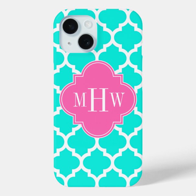 Brt Aqua Wht Moroccan #5 HotPink2 Initial Monogram Case-Mate iPhone Case (Back)