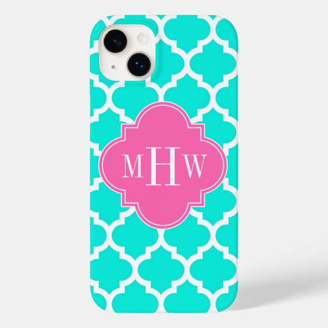 Brt Aqua Wht Moroccan #5 HotPink2 Initial Monogram Case-Mate iPhone Case (Back)