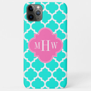 Brt Aqua Wht Moroccan #5 HotPink2 Initial Monogram iPhone 11 Pro Max Case