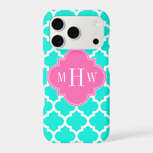 Brt Aqua Wht Moroccan #5 HotPink2 Initial Monogram iPhone 17 Pro Case