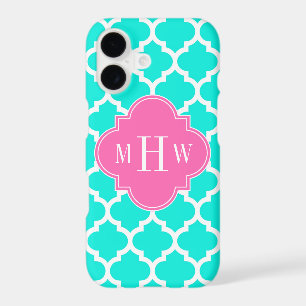 Brt Aqua Wht Moroccan #5 HotPink2 Initial Monogram iPhone 17 Case